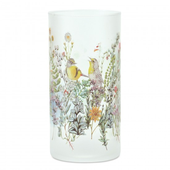 Bird And Floral Candle (Set Of 6) Holder 4"D x 8"H Glass