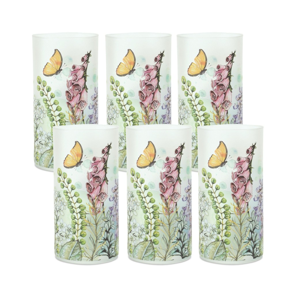 Foxglove And Butterfly Candle Holder (Set Of 6) 4"D x 8"H Glass