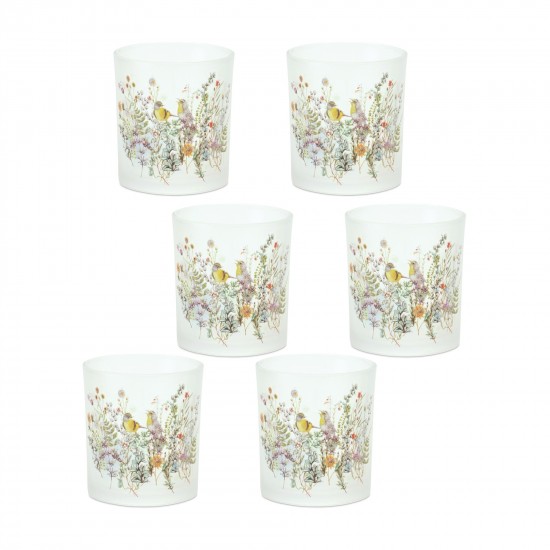 Bird And Floral Pattern Votive (Set Of 6) 3"D x 3.25"H Glass