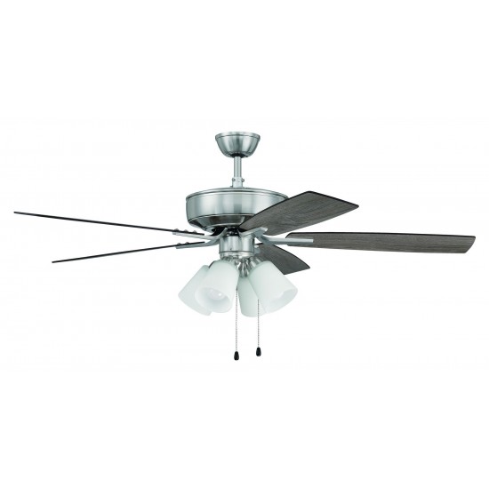 52" Pro Plus Fan w/ 4 Lt Kit, White Glass and Blades in Polished Nickel