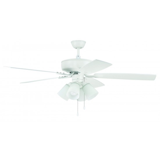 52" Pro Plus Fan with 4 Light Kit with White Glass and Blades in White