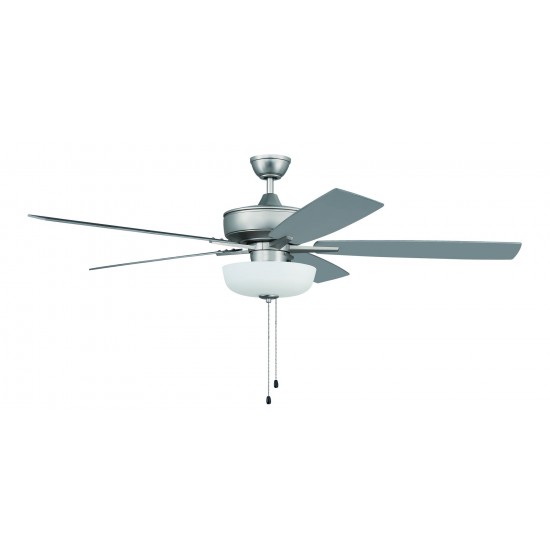 60" Super Pro Fan with White Bowl Light Kit and Blades in Brushed Satin Nickel