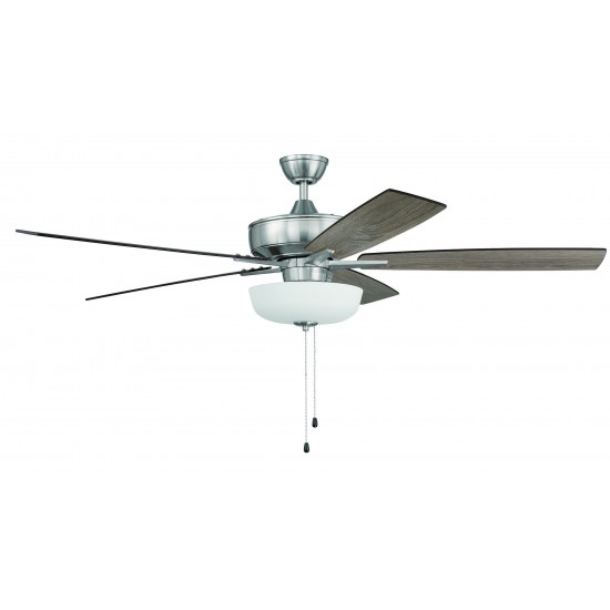 60" Super Pro Fan w/ White Bowl Light Kit and Blades in Brushed Polished Nickel