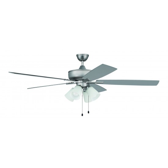 60" Super Pro Fan w/ 4 Light Kit White Glass and Blades in Brushed Satin Nickel