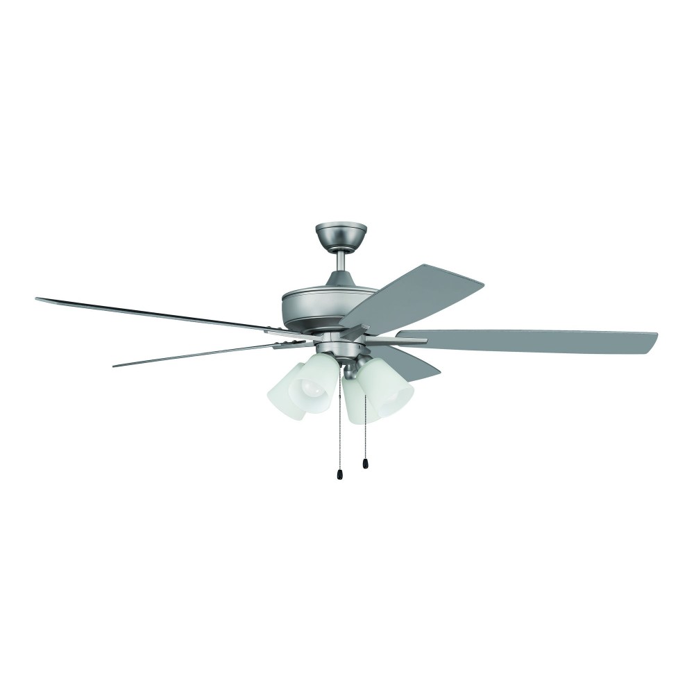 60" Super Pro Fan w/ 4 Light Kit White Glass and Blades in Brushed Satin Nickel