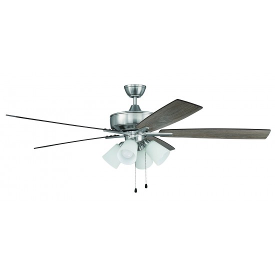 60" Super Pro Fan w/ 4 Lt Kit White Glass and Blades in Polished Nickel