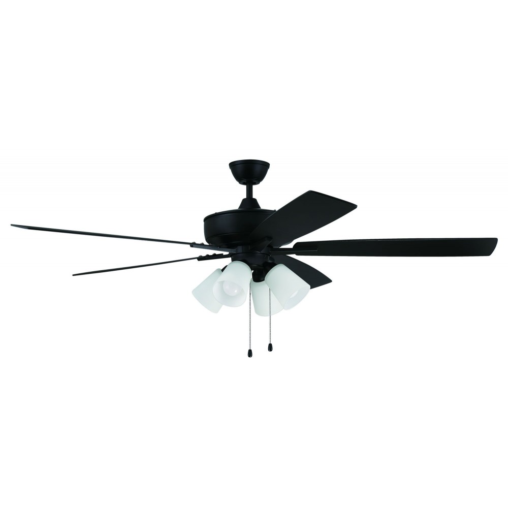 60" Super Pro Fan with 4 Light Kit White Glass and Blades in Flat Black