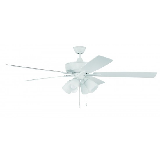 60" Super Pro Fan with 4 Light Kit White Glass and Blades in White