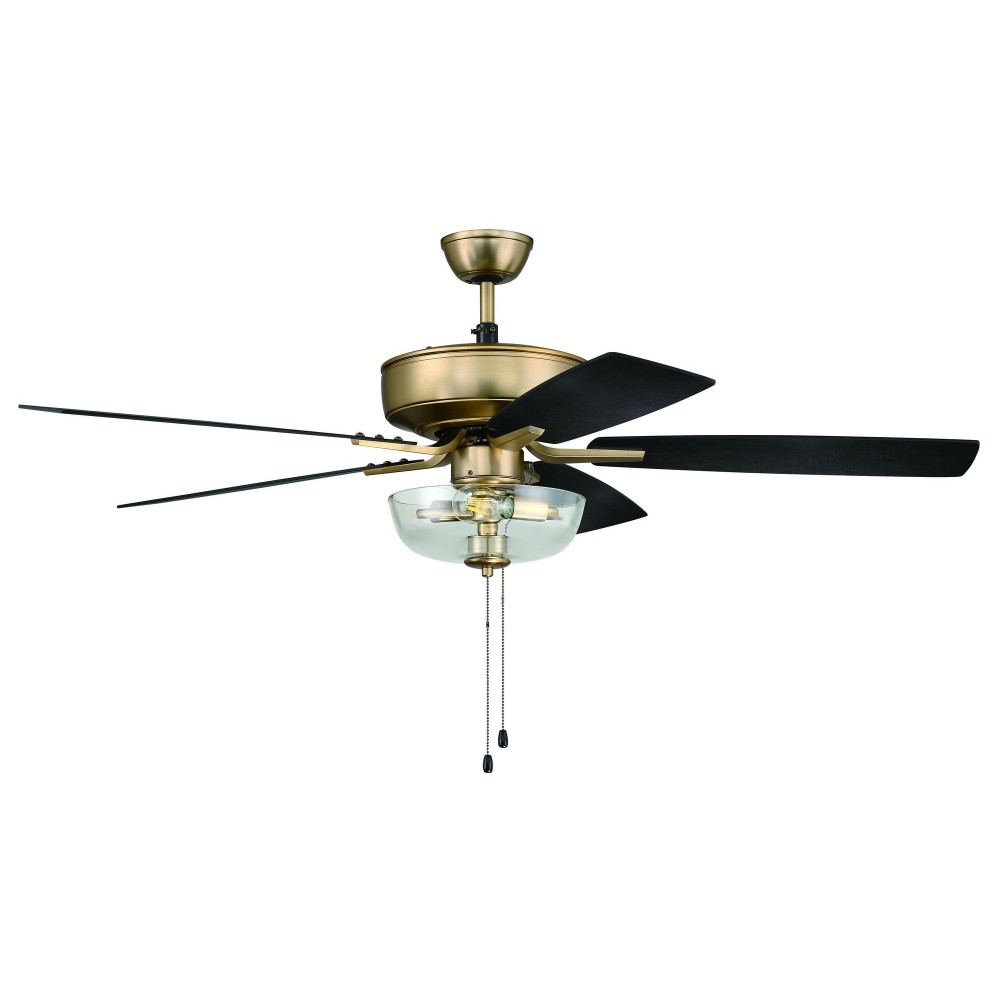 52" Pro Plus Fan with Clear Bowl Light Kit and Blades in Satin Brass