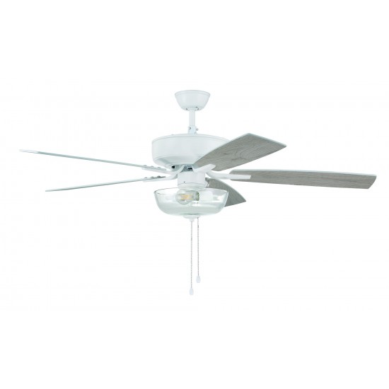 52" Pro Plus Fan with Clear Bowl Light Kit and Blades in White