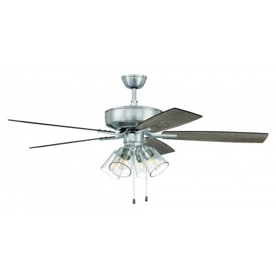 52" Pro Plus Fan w/ 4 Light Kit, Clear Glass and Blades in Polished Nickel