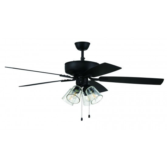 52" Pro Plus Fan with 4 Light Kit with Clear Glass and Blades in Flat Black