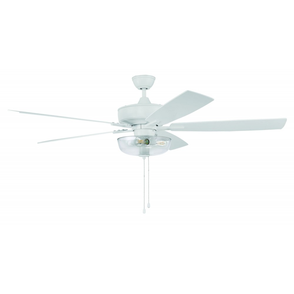 60" Super Pro Fan with Clear Bowl Light Kit and Blades in White