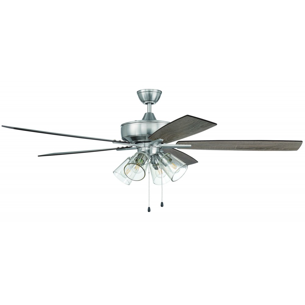 60" Super Pro Fan w/ 4 Light Kit Clear Glass and Blades in Polished Nickel