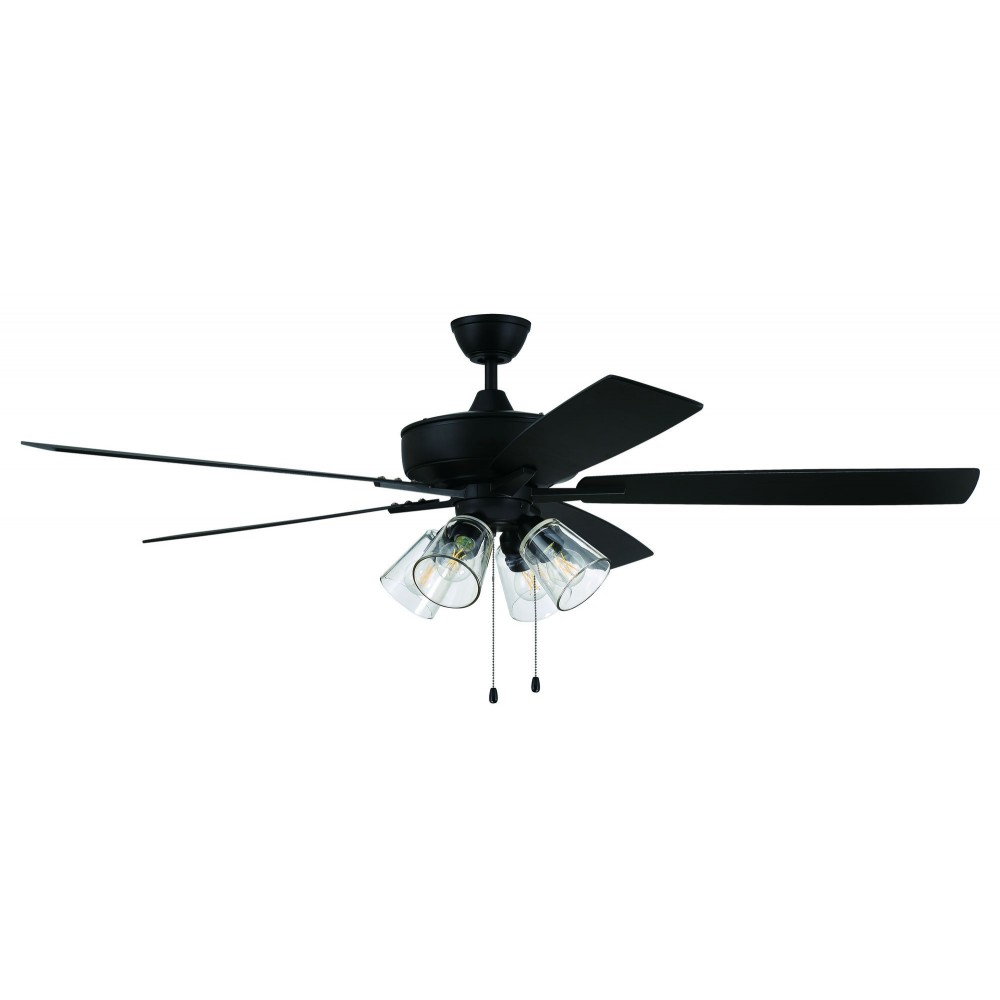 60" Super Pro Fan with 4 Light Kit Clear Glass and Blades in Flat Black