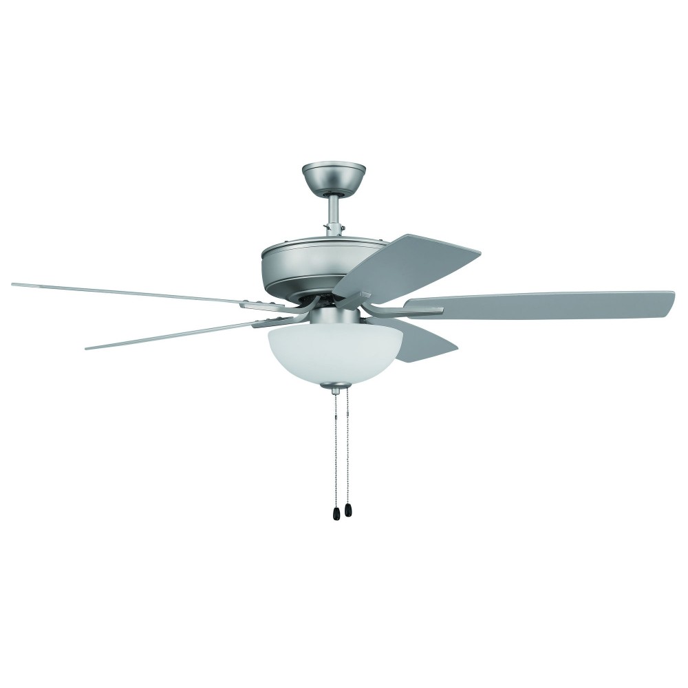 52" Pro Plus Fan with White Bowl Light Kit and Blades in Brushed Satin Nickel