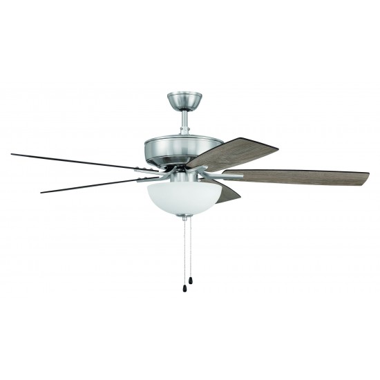 52" Pro Plus Fan with White Bowl Light Kit and Blades in Brushed Polished Nickel