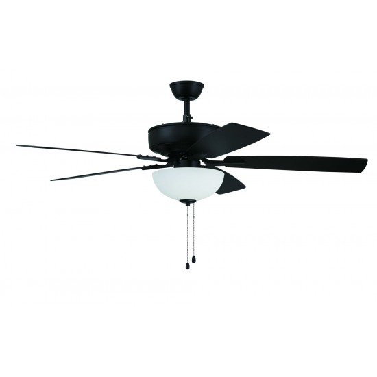 52" Pro Plus Fan with White Bowl Light Kit and Blades in Flat Black