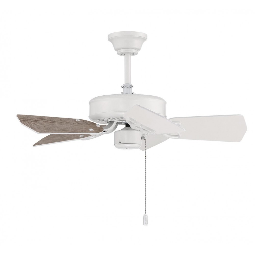 30" Piccolo Ceiling Fan in White w/ reversible White/Washed Oak blades included