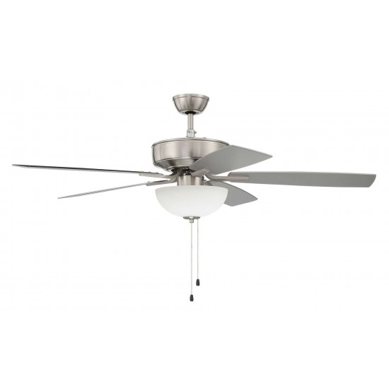 52" Pro Plus Fan w/ White Bowl Light Kit & Reversible Greywood/Nickel Blades