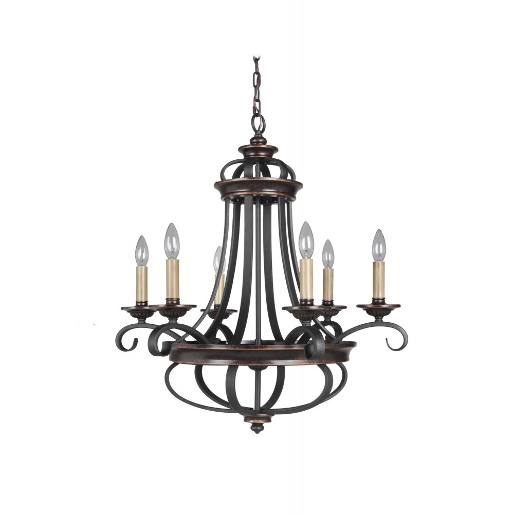 Stafford 6 Light Chandelier in Aged Bronze/Textured Black