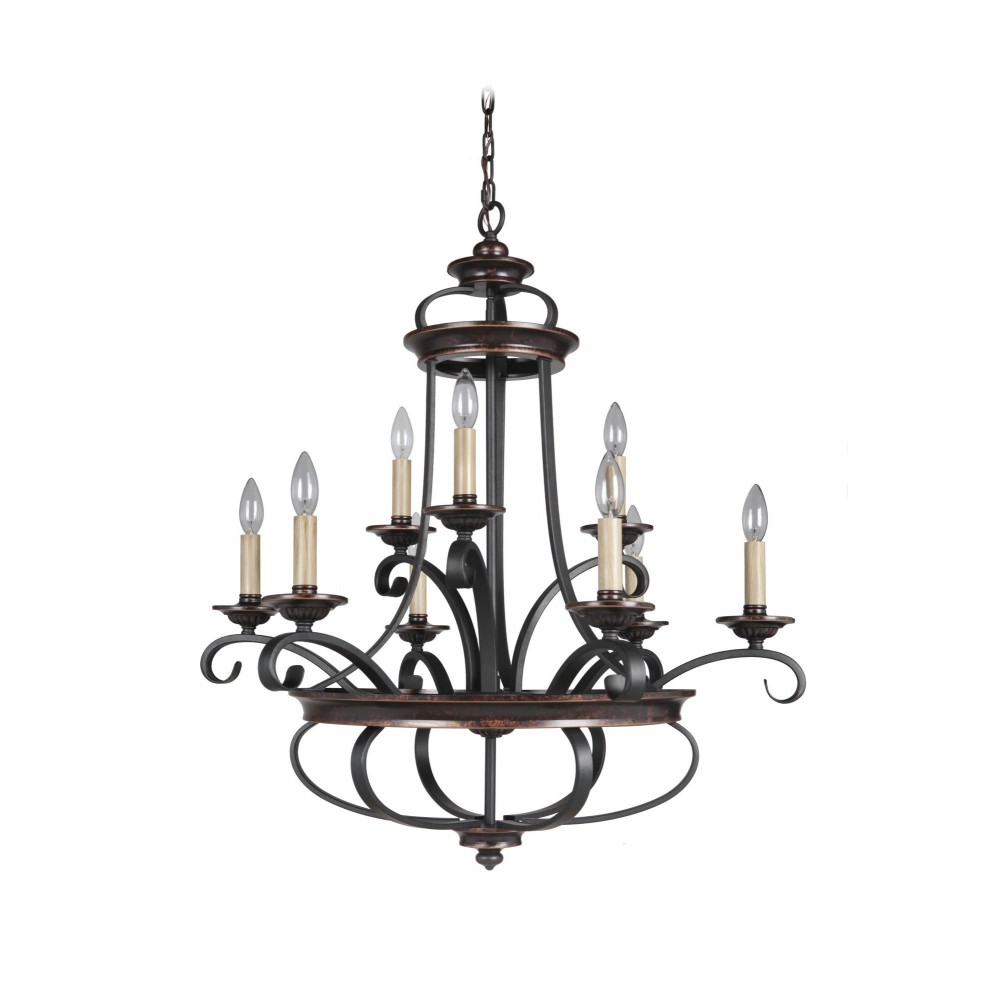 Stafford 9 Light Chandelier in Aged Bronze/Textured Black