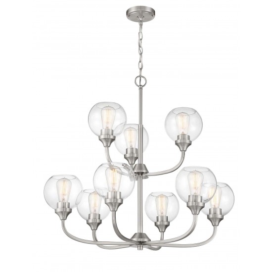 Glenda Chandelier 9 Light, Brushed Polished Nickel