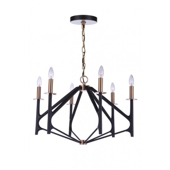 The Reserve Chandelier 6 Light Flat Black / Satin Brass