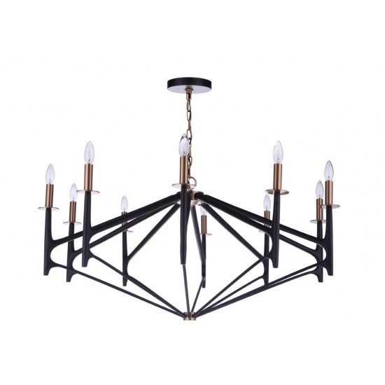 The Reserve Chandelier 10 Light Flat Black / Satin Brass