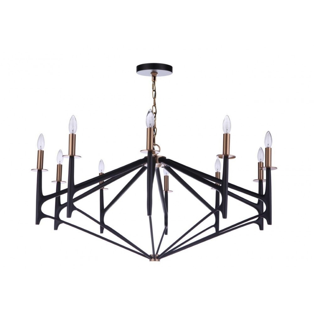 The Reserve Chandelier 10 Light Flat Black / Satin Brass The Reserve Chandelier 10 Light Flat Black / Satin Brass