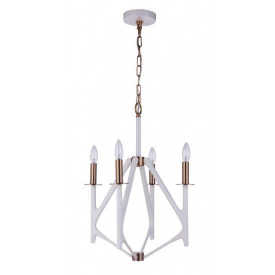 The Reserve 4 Light Foyer Pendant in Matte White/Satin Brass