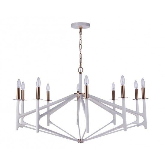 The Reserve 10 Light Chandelier - Matte White/ Satin Brass