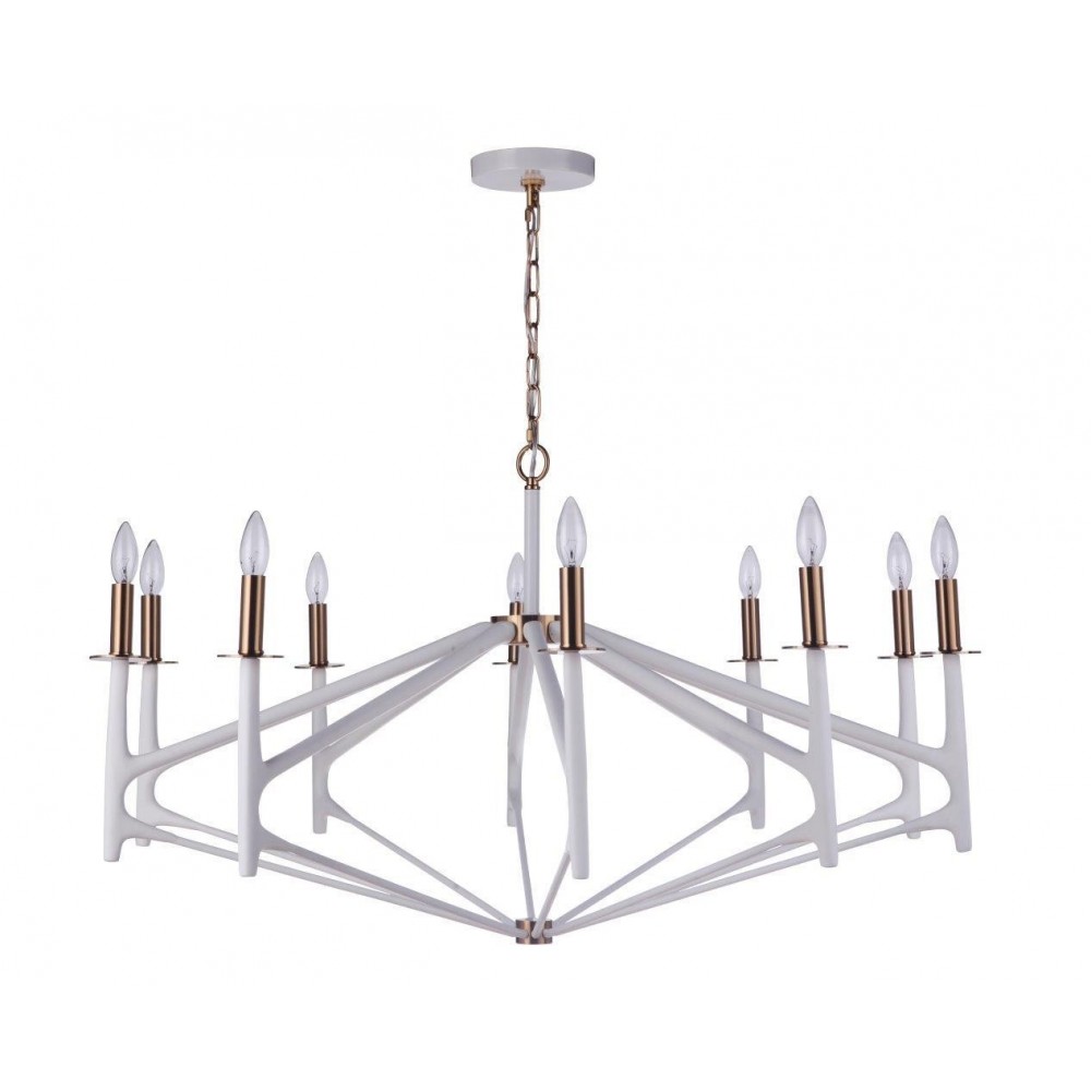 The Reserve 10 Light Chandelier - Matte White/ Satin Brass