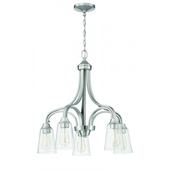 Grace 5 Light Down Chandelier in Brushed Polished Nickel, 41915-BNK-CS