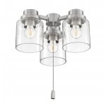 3 Light Universal Fan Light Kit in Brushed Polished Nickel w Clear Glass