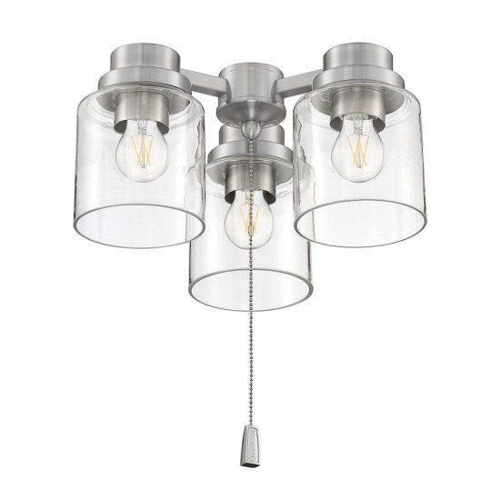 3 Light Universal Fan Light Kit in Brushed Polished Nickel w Clear Glass