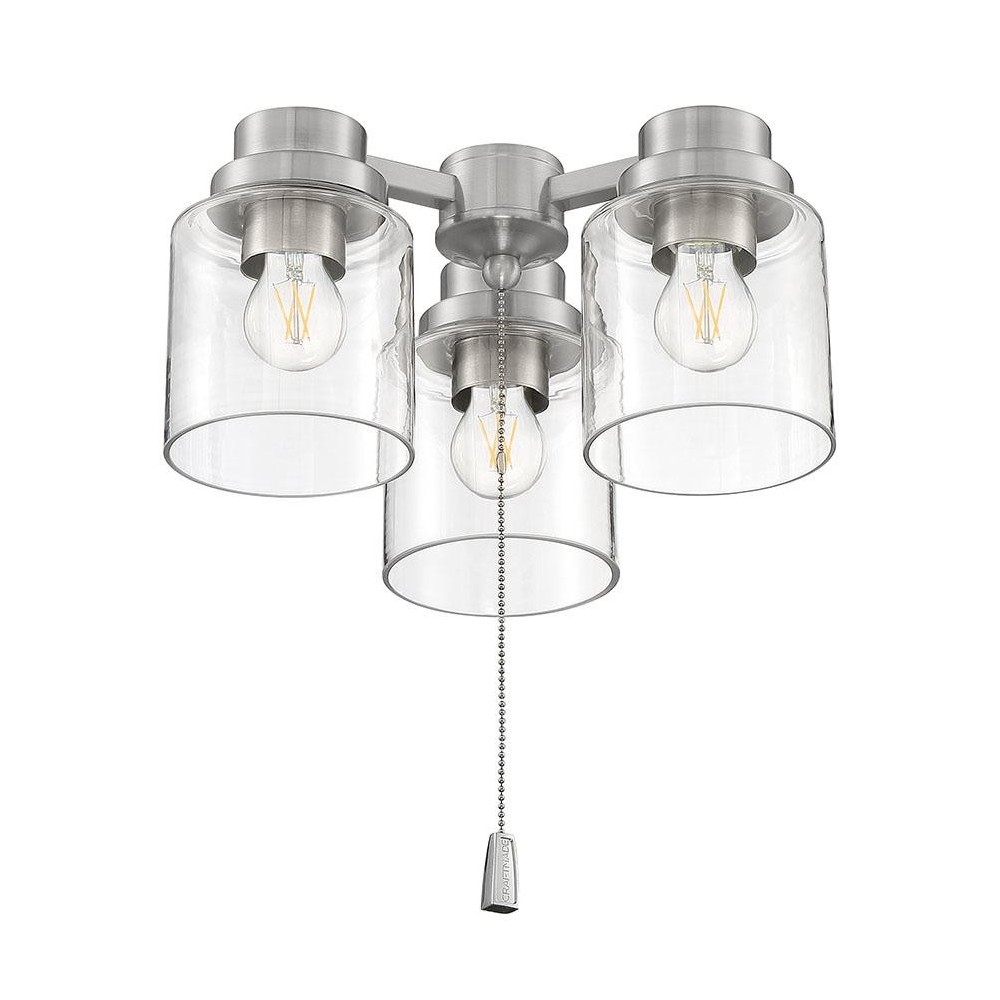 3 Light Universal Fan Light Kit in Brushed Polished Nickel w Clear Glass