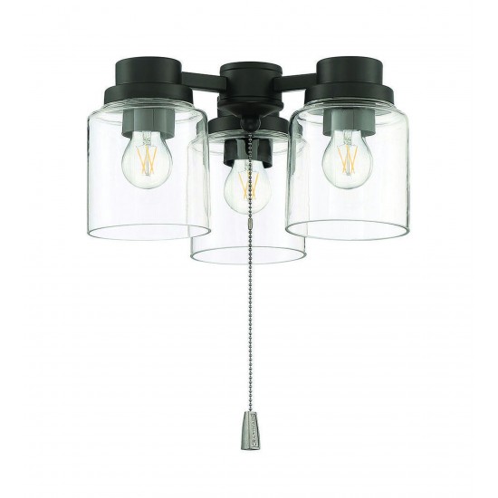 3 Light Universal Fan Light Kit in Flat Black w Clear Glass