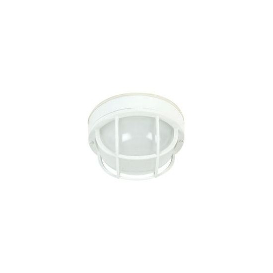 Bulkhead 1 Light Large Flushmount in Matte White with Frosted Halophane Glass