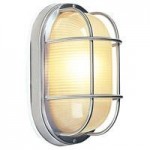 Bulkhead 1 Light L Flushmount Stainless Steel w/ Frosted Halophane Glass Z397-SS