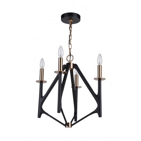 The Reserve Chandelier 4 Light Flat Black / Satin Brass