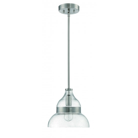 Clear Seeded Glass 1 Light Pendant Brushed Polished Nickel