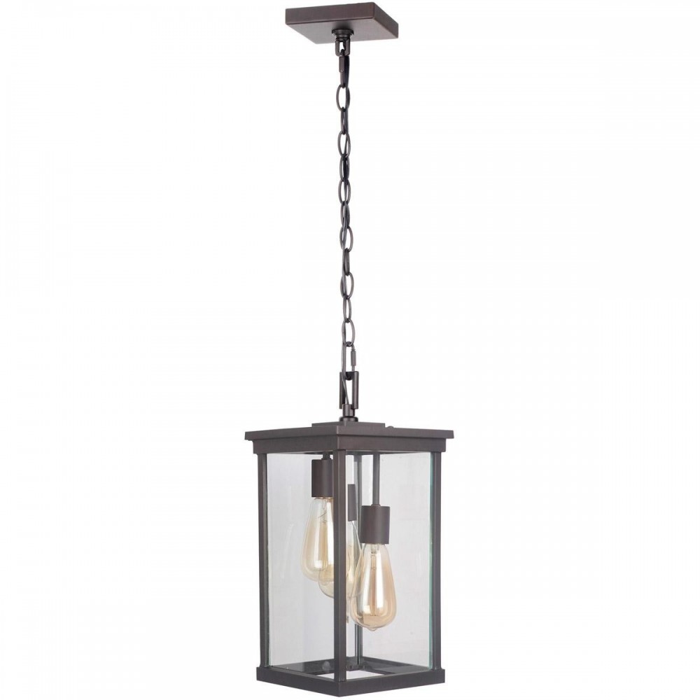 Riviera III 3 Light Large Pendant in Oiled Bronze with Clear Beveled Glass