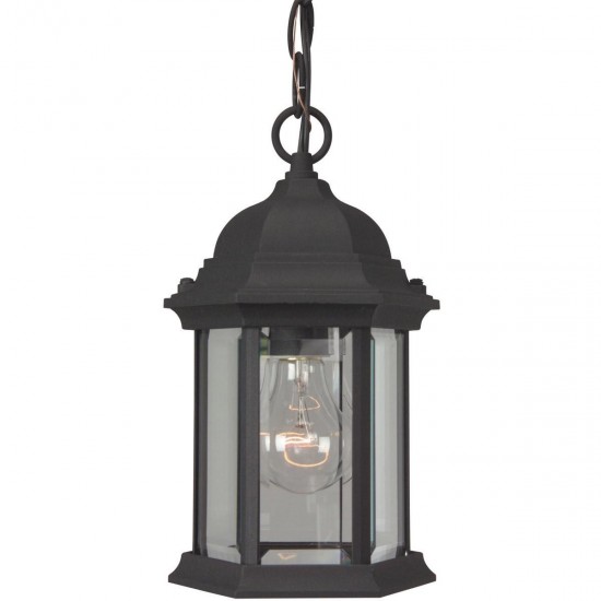 Hex Style 1 Light Pendant in Matte Black with Clear Beveled Glass