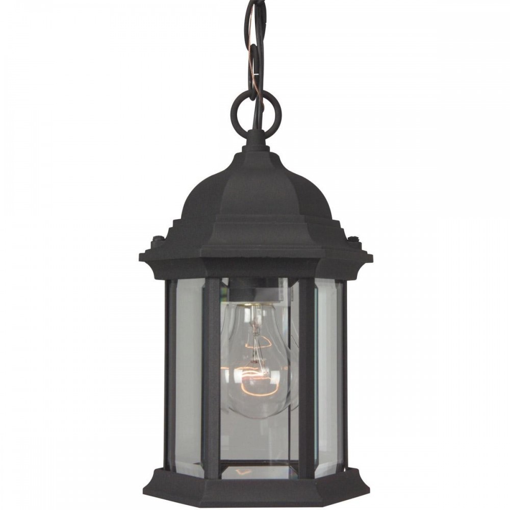 Hex Style 1 Light Pendant in Matte Black with Clear Beveled Glass