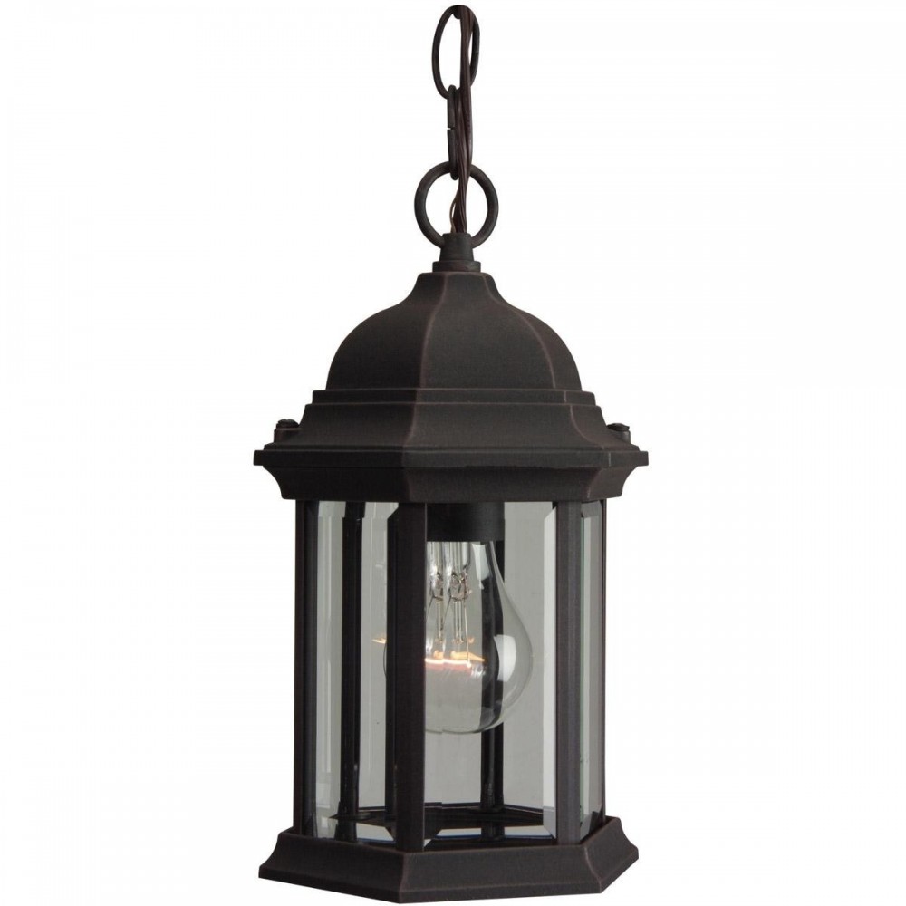 Hex Style 1 Light Pendant in Rust with Clear Beveled Glass