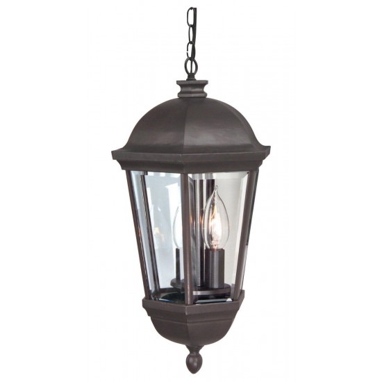 Britannia 3 Light Pendant in Oiled Bronze with Clear Beveled Glass