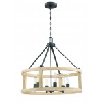 Astoria 6 Light Pendant in Cast Iron with Distressed Oak