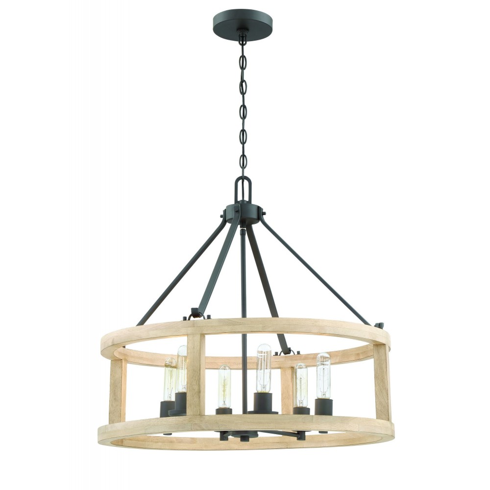 Astoria 6 Light Pendant in Cast Iron with Distressed Oak Astoria 6 Light Pendant in Cast Iron with Distressed Oak