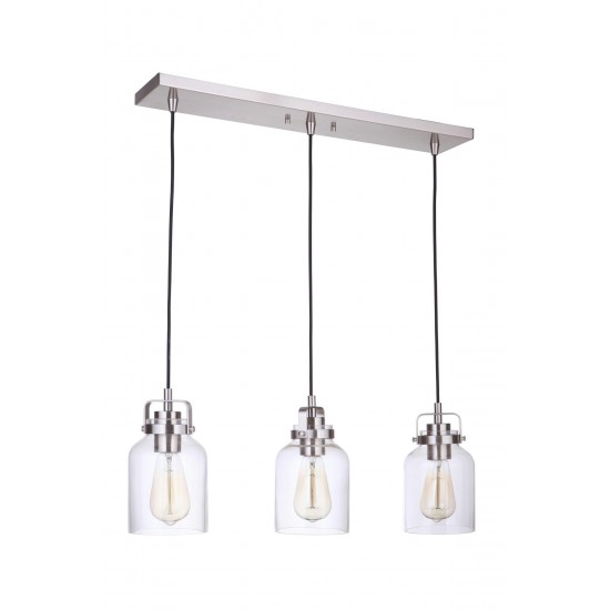 Foxwood Series 3 Light Pendant in Brushed Polished Nickel